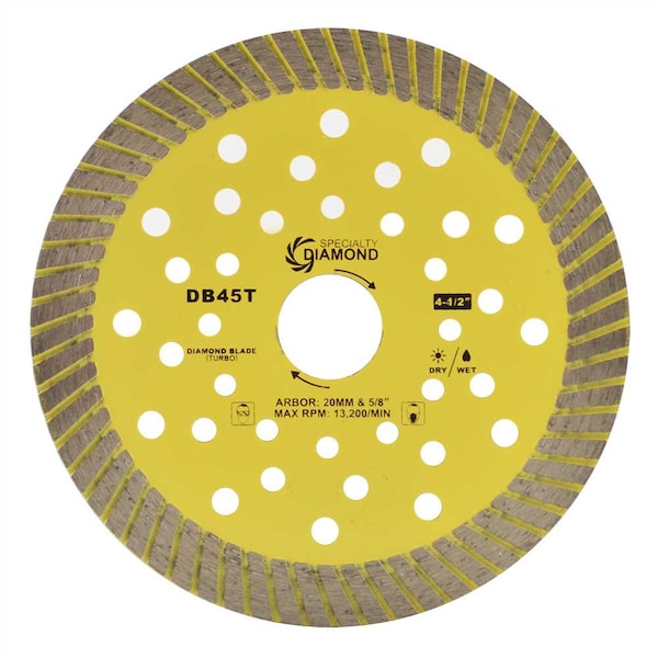 Specialty Diamond 4-1/2 Inch High Performance General Purpose Dry or Wet Cutting Turbo Diamond Blade DB45T - main